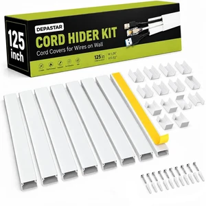 125 Cord Hider Kit, White Cable Raceway for Wall Mounted TV Wires, Paintable Wire Cover with Adhesive Tape, Screws and Connectors 125 Cord Hider Kit, White Cable Raceway for Wall Mounted TV Wires, Paintable Wire Cover with Adhesive Tape, Screws and Connectors