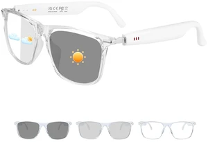Bluetooth Smart Glasses for Men Women with Open-Ear Speakers, White Frame Photochromic lenses with blue light filtering and lightweight comfort for work, travel, commuting and everyday wear Bluetooth Smart Glasses for Men Women with Open-Ear Speakers, White Frame Photochromic lenses with blue light filtering and lightweight comfort for work, travel, commuting and everyday wear