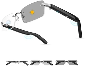 Smart Glasses,Rimless Photochromic Bluetooth Glasses with Speaker&Open-Ear HD Sound Mic- UV400 Protection, Voice Control & Hands-Free Calls,Unisex Safety Sunglasses for Music/Driving Smart Glasses,Rimless Photochromic Bluetooth Glasses with Speaker&Open-Ear HD Sound Mic- UV400 Protection, Voice Control & Hands-Free Calls,Unisex Safety Sunglasses for Music/Driving