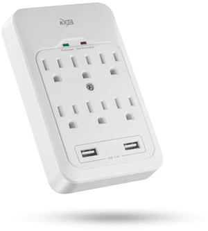 6-Outlet Surge Tap, 2 USB Ports (3.4A), 980 Joules Surge Protector, White 6-Outlet Surge Tap, 2 USB Ports (3.4A), 980 Joules Surge Protector, White