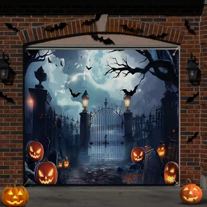 7 x 8 ft Halloween Garage Door Banner Cover Decorations Large Polyester Backdrop, Spooky Cemetery Scene, 8 Hanging Holes and 4 Ropes, Easy Setup, Holiday Wall Outdoor Decorations 7 x 8 ft Halloween Garage Door Banner Cover Decorations Large Polyester Backdrop, Spooky Cemetery Scene, 8 Hanging Holes and 4 Ropes, Easy Setup, Holiday Wall Outdoor Decorations