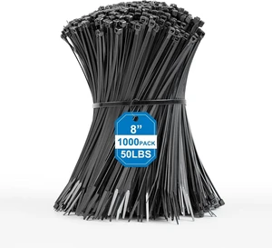 Zip Ties 8 Inch -1000 Pcs Black Zip Ties for Indoor and Outdoor Use Black Cable Ties 50lbs Tensile Strength, Self-Locking wire ties, UV Resistant Flame Retardant,Nylon Zipties Cable Management Zip Ties 8 Inch -1000 Pcs Black Zip Ties for Indoor and Outdoor Use Black Cable Ties 50lbs Tensile Strength, Self-Locking wire ties, UV Resistant Flame Retardant,Nylon Zipties Cable Management