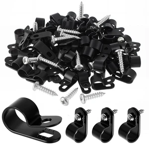 100 Pcs 1/2inch Rope Light Clips P-Style Black Cable Clamps Outside Mounting Cable Plastic Clamps, Compatible with Stainless Steel Screw, for Wire Cord Management, Reinforced & Thickened Design 100 Pcs 1/2inch Rope Light Clips P-Style Black Cable Clamps Outside Mounting Cable Plastic Clamps, Compatible with Stainless Steel Screw, for Wire Cord Management, Reinforced & Thickened Design