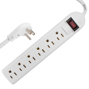 Power Strip with 3 Ft Cord, Flat Plug Surge Protector with 6 AC 90 Degree Spacious Outlets, 3 Ft Extension Cord for Home Office, Dorm Essentials 240 Joules, ETL Listed White Power Strip with 3 Ft Cord, Flat Plug Surge Protector with 6 AC 90 Degree Spacious Outlets, 3 Ft Extension Cord for Home Office, Dorm Essentials 240 Joules, ETL Listed White