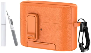 for Sony WF-1000XM6 Case Cover,TPU with Faux Leather Texture Protective Case Cover with Carabiner and Cleaning Kit,Phone Stand and Safety Lock Function (Orange) for Sony WF-1000XM6 Case Cover,TPU with Faux Leather Texture Protective Case Cover with Carabiner and Cleaning Kit,Phone Stand and Safety Lock Function (Orange)
