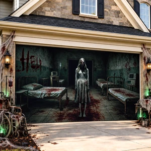 6 x 13 ft Halloween Garage Door Cover Ghost, Horror Hospital Garage Decoration, for Single or Double Garage Door, Haunted House Garage, Halloween Horror Decor 6 x 13 ft Halloween Garage Door Cover Ghost, Horror Hospital Garage Decoration, for Single or Double Garage Door, Haunted House Garage, Halloween Horror Decor