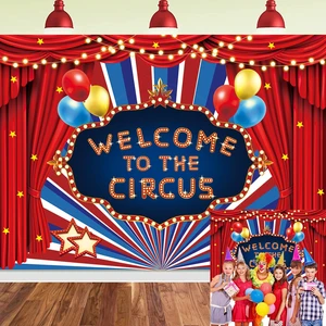 Circus Carnival Backdrop Welcome to The Circus Red Curtain Glitter Stars Birthday Party Photography Background Newborn Baby Shower Carnival Theme Birthday Party Cake Table Decoration (8x6FT) Circus Carnival Backdrop Welcome to The Circus Red Curtain Glitter Stars Birthday Party Photography Background Newborn Baby Shower Carnival Theme Birthday Party Cake Table Decoration (8x6FT)