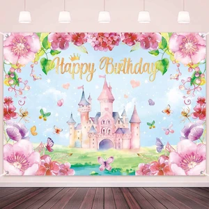 Princess Happy Birthday Backdrop Banner Pink Princess Castle Birthday Party Decorations Supplies for Girls Butterfly Flower Castle Theme Photography Background Wall Decor 71x45 Inch Princess Happy Birthday Backdrop Banner Pink Princess Castle Birthday Party Decorations Supplies for Girls Butterfly Flower Castle Theme Photography Background Wall Decor 71x45 Inch