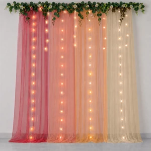 118x29.5 Inch Tulle Backdrop Curtain with Lights - Pack of 4 Wedding Decorations for Reception Curtains with Lights String for Birthday Party, Wedding Decorations,Baby Shower Backdrop 118x29.5 Inch Tulle Backdrop Curtain with Lights - Pack of 4 Wedding Decorations for Reception Curtains with Lights String for Birthday Party, Wedding Decorations,Baby Shower Backdrop