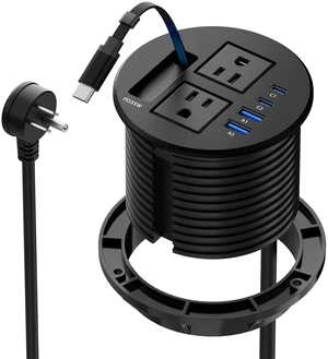 3 1/4" Desk Power Grommet with USB C Retractable Cable, PD 35W Fast Charging, 18W USB A, 2 AC Outlets, Flush Mount Recessed Power Strip for Desktop, Office Tables, Furniture, 6FT Cord 3 1/4" Desk Power Grommet with USB C Retractable Cable, PD 35W Fast Charging, 18W USB A, 2 AC Outlets, Flush Mount Recessed Power Strip for Desktop, Office Tables, Furniture, 6FT Cord