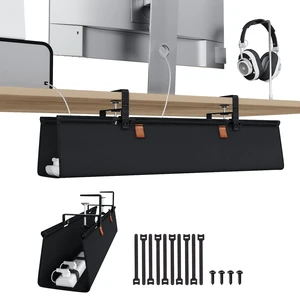 No Drill Under Desk Cable Organizer, 30 inch Cord Management Adjustable Clamp/Screw Mount, Excellent Oxford Cloth Cable Tray for Power Strips, Cord Hiders for Home Office, Black No Drill Under Desk Cable Organizer, 30 inch Cord Management Adjustable Clamp/Screw Mount, Excellent Oxford Cloth Cable Tray for Power Strips, Cord Hiders for Home Office, Black