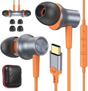 USB C Earbuds for iPhone 18 Pro Max Duo 17 Air 16 15 Plus/iPad, Orange Type C Earphones with Mic Case Stereo Magnet Cord Wired Headphones for Samsung S26 S25 S24 Ultra S23 Fe A35 S22/Pixel 11 10 9 USB C Earbuds for iPhone 18 Pro Max Duo 17 Air 16 15 Plus/iPad, Orange Type C Earphones with Mic Case Stereo Magnet Cord Wired Headphones for Samsung S26 S25 S24 Ultra S23 Fe A35 S22/Pixel 11 10 9