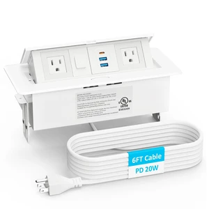 Recessed Power Strip with 2 AC, 2 USB-A, USB-C Ports, Pop Up Power Outlet with PD 20W USB C Fast Charger, Receptacle Outlet with Switch and 6FT Cord for Conference Office Countertop UL Listed,White Recessed Power Strip with 2 AC, 2 USB-A, USB-C Ports, Pop Up Power Outlet with PD 20W USB C Fast Charger, Receptacle Outlet with Switch and 6FT Cord for Conference Office Countertop UL Listed,White