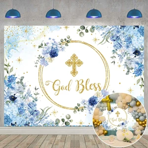 8x6ft God Bless Backdrop for Boy First Holy Communion Baptism Background Blue Floral Glitter Christening Party Decorations Banner, Newborn Baby Shower, Photography Banner,Photo Props 8x6ft God Bless Backdrop for Boy First Holy Communion Baptism Background Blue Floral Glitter Christening Party Decorations Banner, Newborn Baby Shower, Photography Banner,Photo Props