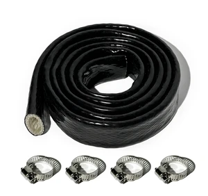 3/4" ID Heat Shielded Fire Sleeve w/ 4 Clamps - Black 5FT Silicone Coated Fiberglass Heat Protection for Automotive Hose Lines & Electrical Wiring 3/4" ID Heat Shielded Fire Sleeve w/ 4 Clamps - Black 5FT Silicone Coated Fiberglass Heat Protection for Automotive Hose Lines & Electrical Wiring