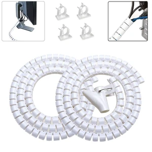 White Cable Management Sleeves 2 PCS Cord Protectors for USB Cable Power Audio Video Wire Cables - Protect Cats Dogs Pets from Chewing Cords White Cable Management Sleeves 2 PCS Cord Protectors for USB Cable Power Audio Video Wire Cables - Protect Cats Dogs Pets from Chewing Cords