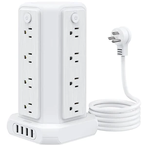 Power Strip Tower Surge Protector, 16 Outlet 4 USB Ports Desktop Charging Station, Individual Switch, 5 ft Extension Cord with Multiple Outlets for Home Office Dorm Room Desk, 1080J, White Power Strip Tower Surge Protector, 16 Outlet 4 USB Ports Desktop Charging Station, Individual Switch, 5 ft Extension Cord with Multiple Outlets for Home Office Dorm Room Desk, 1080J, White