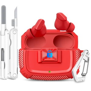 Sucure Lock Case for Beats Studio Buds/Buds Plus Locking Case Cover with Lock Clip & Cleaner Kit Pen, Buds + 2023 Impact and Smudge Resistant Case Cover with Men Women (Red) Sucure Lock Case for Beats Studio Buds/Buds Plus Locking Case Cover with Lock Clip & Cleaner Kit Pen, Buds + 2023 Impact and Smudge Resistant Case Cover with Men Women (Red)