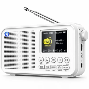 Portable FM Radio with 40 Presets, Bluetooth & 3000mAh Battery NOAA Weather Alert, MicroSD Playback, 8W Speaker, Headphone Jack, Dual Alarm Clock & Sleep Timer for Home and Bedroom Portable FM Radio with 40 Presets, Bluetooth & 3000mAh Battery NOAA Weather Alert, MicroSD Playback, 8W Speaker, Headphone Jack, Dual Alarm Clock & Sleep Timer for Home and Bedroom