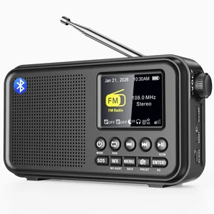 Portable FM Radio with Bluetooth, NOAA Weather Alert & Rechargeable Battery microSD playback, 40 FM presets, digital display, dual alarms, sleep timer, EQ, headphone jack for home, bedroom, kitchen Portable FM Radio with Bluetooth, NOAA Weather Alert & Rechargeable Battery microSD playback, 40 FM presets, digital display, dual alarms, sleep timer, EQ, headphone jack for home, bedroom, kitchen