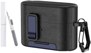 for Sony WF-1000XM6 Case Cover,TPU with Faux Leather Texture Protective Case Cover with Carabiner and Cleaning Kit,Phone Stand and Safety Lock Function (Black-Blue) for Sony WF-1000XM6 Case Cover,TPU with Faux Leather Texture Protective Case Cover with Carabiner and Cleaning Kit,Phone Stand and Safety Lock Function (Black-Blue)