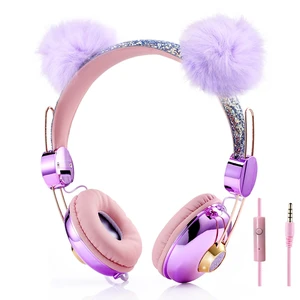 Kids Headphones for Girls, Cute Bear Ear Headphones with Microphone, 3.5mm Jack Wired Girls Headphones for School/Travel/iPad/Tablet (Purple) Kids Headphones for Girls, Cute Bear Ear Headphones with Microphone, 3.5mm Jack Wired Girls Headphones for School/Travel/iPad/Tablet (Purple)