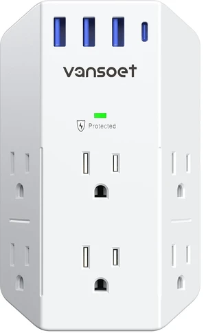 Wall Outlet Extender, 6 Outlet Splitter with 4 USB Ports(1 USB C PD 20W), 2100J Surge Protector Power Strip, 3 Side Multi Plug Outlet for Travel, Home, Office, Dorm Wall Outlet Extender, 6 Outlet Splitter with 4 USB Ports(1 USB C PD 20W), 2100J Surge Protector Power Strip, 3 Side Multi Plug Outlet for Travel, Home, Office, Dorm