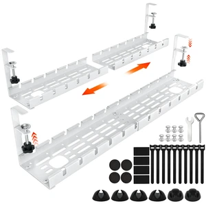 Cable Management Under Desk, 15.7"-31" Retractable Cable Management Tray, No Drilling Cord Organizer with Clamp for Desk, Under Table Wire Management Tray for Home Office -White Cable Management Under Desk, 15.7"-31" Retractable Cable Management Tray, No Drilling Cord Organizer with Clamp for Desk, Under Table Wire Management Tray for Home Office -White