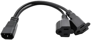 C14 to Dual NEMA5-15R Y Splitter Power Plug Cord,IEC 320 C14 Male to 2XNEMA5-15R Splitter Power Cable Cord,30cm C14 to Dual NEMA5-15R Y Splitter Power Plug Cord,IEC 320 C14 Male to 2XNEMA5-15R Splitter Power Cable Cord,30cm