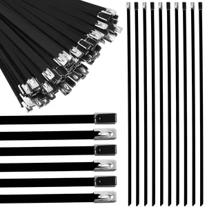 100 Pcs 18" Black 304 Stainless Steel Zip Ties Heavy Duty Self Locking Metal Cables, Epoxy Coated for Exhaust Wrap Outdoor Fence, Machinery Vehicles Farm Multi Purpose 100 Pcs 18" Black 304 Stainless Steel Zip Ties Heavy Duty Self Locking Metal Cables, Epoxy Coated for Exhaust Wrap Outdoor Fence, Machinery Vehicles Farm Multi Purpose
