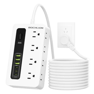 Power Strip with USB, 6ft Surge Protector Flat Plug Extension Cord with 8 Outlets, 3 USB Ports & 3 Type-C Ends (5V/3A), Home Office Outlet Extender (White) Power Strip with USB, 6ft Surge Protector Flat Plug Extension Cord with 8 Outlets, 3 USB Ports & 3 Type-C Ends (5V/3A), Home Office Outlet Extender (White)