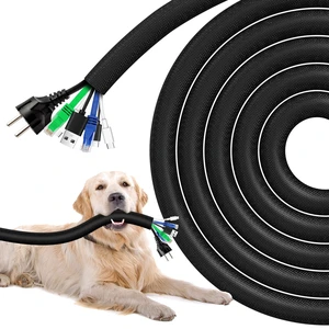 Cable Sleeve, 10ft - 1.2 inch Dog Cat Cord Protector for Pets, Black Cord Cover for Pets, Flexible Cord Protector from Pets Chewing, Bite-Resistant Cable Wire Management for USB, Power, TV Cords Cable Sleeve, 10ft - 1.2 inch Dog Cat Cord Protector for Pets, Black Cord Cover for Pets, Flexible Cord Protector from Pets Chewing, Bite-Resistant Cable Wire Management for USB, Power, TV Cords