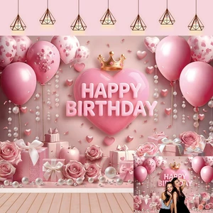 Pink Happy Birthday Backdrop Rose Gold Floral Heart Crown Balloon Elegant Photography Background Girls Princess Women Birthday Baby Shower Party Decor Banner Photo Supplies (8x6FT) Pink Happy Birthday Backdrop Rose Gold Floral Heart Crown Balloon Elegant Photography Background Girls Princess Women Birthday Baby Shower Party Decor Banner Photo Supplies (8x6FT)