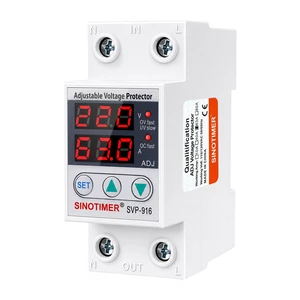 Adjustable Voltage Surge Protector 220VAC, 2 LED Displays, Overvoltage and Undervoltage Current Limit Relay, Smart Circuit Breaker AC Disconnect, 60Hz 63A with DIN Rail Mount Adjustable Voltage Surge Protector 220VAC, 2 LED Displays, Overvoltage and Undervoltage Current Limit Relay, Smart Circuit Breaker AC Disconnect, 60Hz 63A with DIN Rail Mount