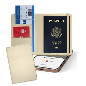 Travel Passport Holder, Wireless Charging Tracker, iOS Only Milky White Premium PU Leather Cover, Works with Apple Find My, MFi Certified, Card Slots, Boarding Pass Pocket & SIM Storage Travel Passport Holder, Wireless Charging Tracker, iOS Only Milky White Premium PU Leather Cover, Works with Apple Find My, MFi Certified, Card Slots, Boarding Pass Pocket & SIM Storage