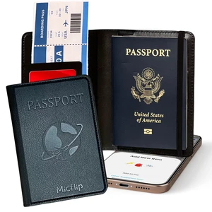 Travel Passport Holder, Wireless Charging Tracker, iOS Only Black Premium PU Leather Cover, Works with Apple Find My, MFi Certified, Card Slots, Boarding Pass Pocket & SIM Storage Travel Passport Holder, Wireless Charging Tracker, iOS Only Black Premium PU Leather Cover, Works with Apple Find My, MFi Certified, Card Slots, Boarding Pass Pocket & SIM Storage