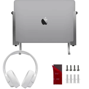 Aluminum Laptop/Tablet Wall Mount up to 1.6 inchs Thick (Silver) Macbook & iPad Holder, Headphone Hook, Anti-Scratch Pads, Adjustable Thickness, No Drill Adhesive Or Screw-On Installation Aluminum Laptop/Tablet Wall Mount up to 1.6 inchs Thick (Silver) Macbook & iPad Holder, Headphone Hook, Anti-Scratch Pads, Adjustable Thickness, No Drill Adhesive Or Screw-On Installation