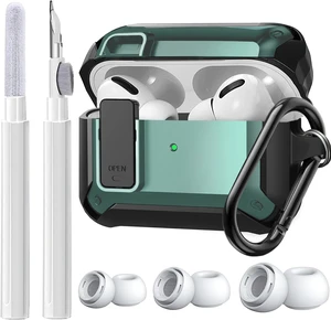 Case for AirPods Pro 2/1 Gen, Rugged Protective Cover with Cleaner Kit & Replacement Ear Tips (S/M/L), Keychain, Black/Green Case for AirPods Pro 2/1 Gen, Rugged Protective Cover with Cleaner Kit & Replacement Ear Tips (S/M/L), Keychain, Black/Green