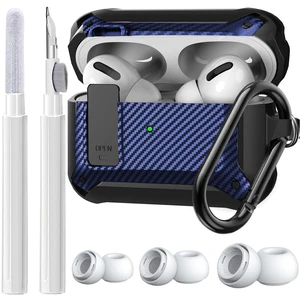 Case for AirPods Pro 2/1 Gen/Pro, Rugged Protective Cover with Cleaner Kit & Replacement Ear Tips (S/M/L), Keychain, Black/Blue Case for AirPods Pro 2/1 Gen/Pro, Rugged Protective Cover with Cleaner Kit & Replacement Ear Tips (S/M/L), Keychain, Black/Blue
