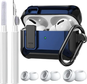 AirPods Pro 2/1 Case Lock with Cleaner Kit & Replacement Ear Tips (S/M/L), Rugged Protective Cover for iPod Pro (2023/2022/2019) with Keychain, Black/Blue AirPods Pro 2/1 Case Lock with Cleaner Kit & Replacement Ear Tips (S/M/L), Rugged Protective Cover for iPod Pro (2023/2022/2019) with Keychain, Black/Blue