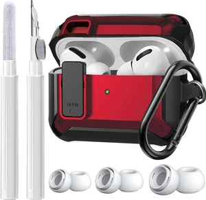 AirPods Pro 2/1 Case Lock with Cleaner Kit & Replacement Ear Tips (S/M/L), Rugged Protective Cover for iPod Pro (2023/2022/2019) with Keychain, Black/Red AirPods Pro 2/1 Case Lock with Cleaner Kit & Replacement Ear Tips (S/M/L), Rugged Protective Cover for iPod Pro (2023/2022/2019) with Keychain, Black/Red
