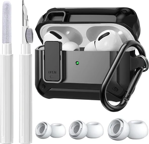 for Airpods Pro 2 Gen/Pro Case Lock with Cleaner kit&Replacement Ear Tips(S/M/L), Rugged Air Pod Pro 2nd/1st Generation Protective Cover for iPod Pro (2023/2022/2019) with Keychain, Black for Airpods Pro 2 Gen/Pro Case Lock with Cleaner kit&Replacement Ear Tips(S/M/L), Rugged Air Pod Pro 2nd/1st Generation Protective Cover for iPod Pro (2023/2022/2019) with Keychain, Black