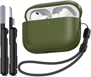 for AirPods Pro 3 Case 2025, (Leather Texture) Full-Body Protective Airpods Pro 3rd Generation Case with Lanyard & Cleaner Kit, Wireless Charging Support, Front LED Visible (Army Green) for AirPods Pro 3 Case 2025, (Leather Texture) Full-Body Protective Airpods Pro 3rd Generation Case with Lanyard & Cleaner Kit, Wireless Charging Support, Front LED Visible (Army Green)