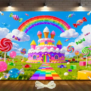 8x6ft Candyland Backdrop Candyland Party Decorations Candy Land Banner SweetCastle Photography Candy Land Back Drops Ice Cream Castle Rainbow with 19.68ft Ribbon 8x6ft Candyland Backdrop Candyland Party Decorations Candy Land Banner SweetCastle Photography Candy Land Back Drops Ice Cream Castle Rainbow with 19.68ft Ribbon