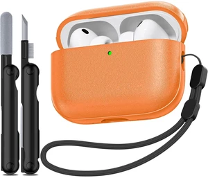 for AirPods Pro 3 Case 2025, (Leather Texture) Full-Body Protective Airpods Pro 3rd Generation Case with Lanyard & Cleaner Kit, Wireless Charging Support, Front LED Visible (Orange) for AirPods Pro 3 Case 2025, (Leather Texture) Full-Body Protective Airpods Pro 3rd Generation Case with Lanyard & Cleaner Kit, Wireless Charging Support, Front LED Visible (Orange)