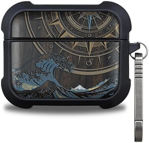 Black Solid Wood for AirPods Pro 3 Case (2025), Compass and Wave AirPods Pro Case 3rd Generation, Titanium metal Quick Released Keychain, Compatible with Wireless Charging, Hand-Drawn Style Black Solid Wood for AirPods Pro 3 Case (2025), Compass and Wave AirPods Pro Case 3rd Generation, Titanium metal Quick Released Keychain, Compatible with Wireless Charging, Hand-Drawn Style