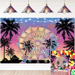 Summer Seaside Ferris Wheel Backdrop Tropical Palm Tree Sunset Background 8x6ft Summer Sunset Photography Background, Musical Festival Holidays Party Decoration Banner, Studio Props Summer Seaside Ferris Wheel Backdrop Tropical Palm Tree Sunset Background 8x6ft Summer Sunset Photography Background, Musical Festival Holidays Party Decoration Banner, Studio Props
