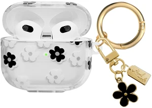 Compatible with AirPods 3 Case Cover 2021, Soft TPU with Cute Flower Pattern for AirPods 3rd Generation Case with Flower Keychain and Carabiner for Girls Women (Black) Compatible with AirPods 3 Case Cover 2021, Soft TPU with Cute Flower Pattern for AirPods 3rd Generation Case with Flower Keychain and Carabiner for Girls Women (Black)