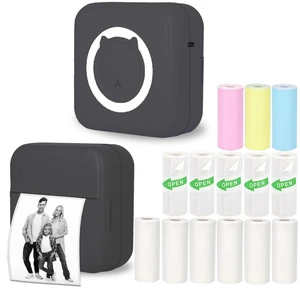 Mini Thermal Inkless Sticker Printer with 14 Rolls Paper, Compatible with iPhone/Android Phone/Tablet, Mini Pocket Printer for Photos/Stickers/Labels/Notes, Black Mini Thermal Inkless Sticker Printer with 14 Rolls Paper, Compatible with iPhone/Android Phone/Tablet, Mini Pocket Printer for Photos/Stickers/Labels/Notes, Black