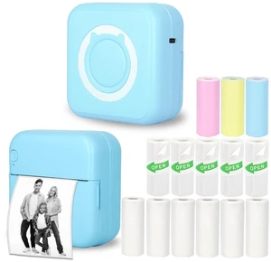 Mini Thermal Inkless Sticker Printer with 14 Rolls Paper, Compatible with iPhone/Android Phone/Tablet, Mini Pocket Printer for Photos/Stickers/Labels/Notes, Blue Mini Thermal Inkless Sticker Printer with 14 Rolls Paper, Compatible with iPhone/Android Phone/Tablet, Mini Pocket Printer for Photos/Stickers/Labels/Notes, Blue